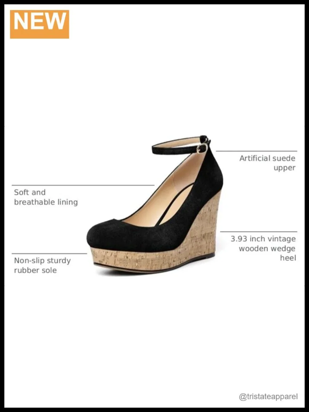 AUMOTED Women's Platform Wedge Heels Round Toe Buckle Ankle Strap Suede Pumps